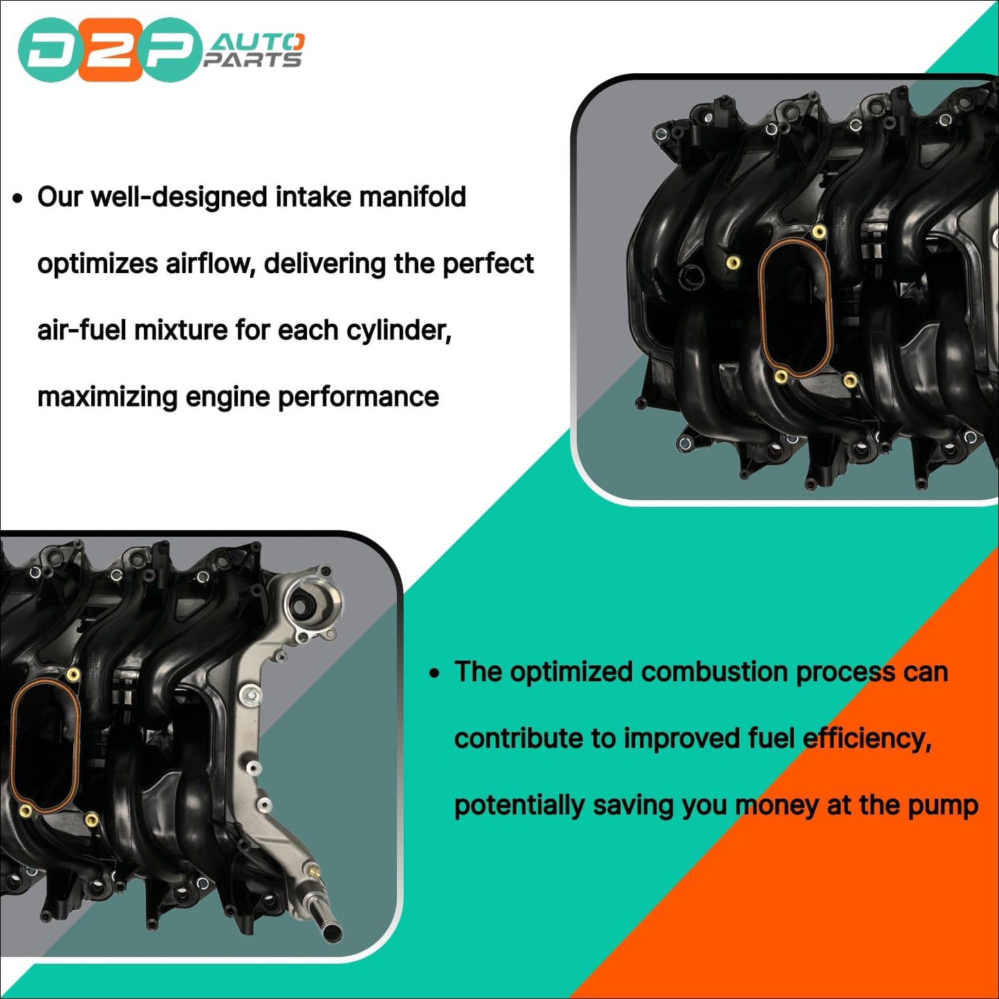 D2P Upper Intake Manifold With Gaskets Replacement | Compatible With 04-16 Ford Super Duty E350, 04-14 E150, E250, E450 | 5C2Z9424AA