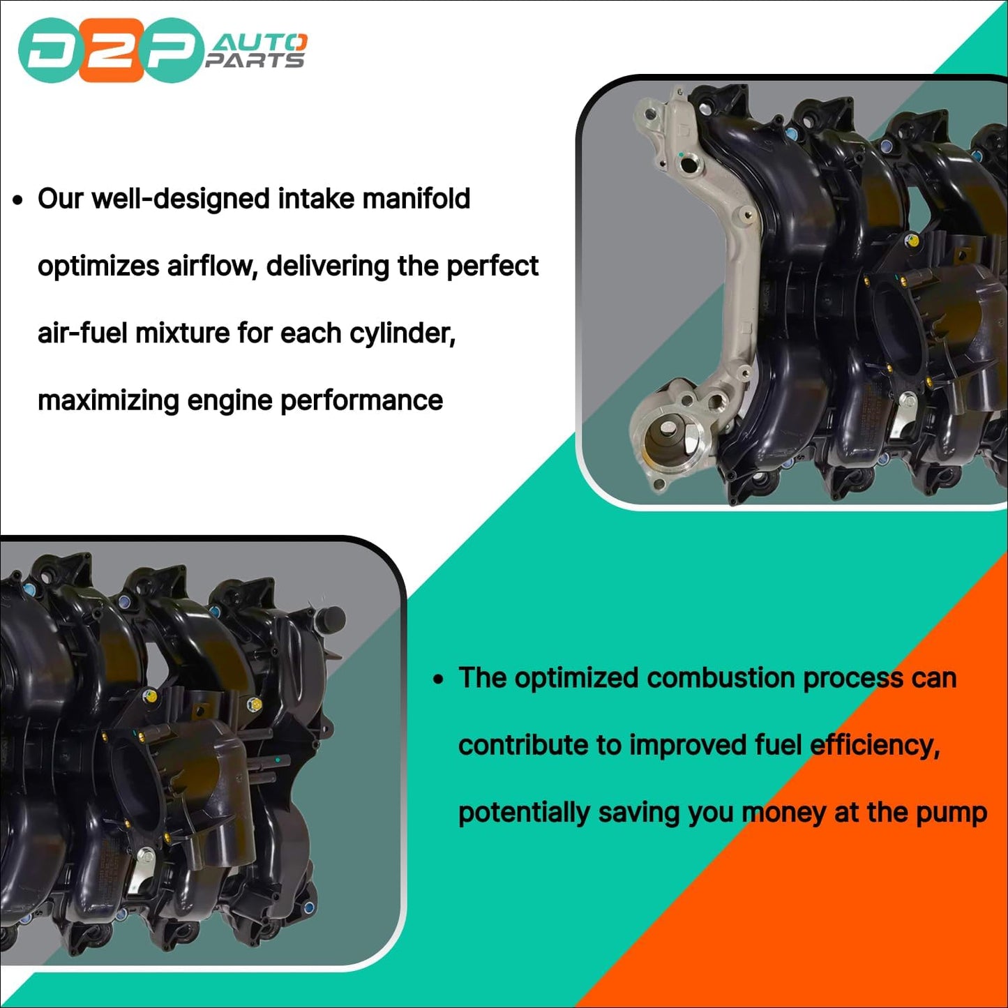 D2P Front Upper Engine Intake Manifold Kit Replacement | Compatible With 11-14 Ford E-150 - V8 4.6L, 11-14 E-250 - V8 4.6L, 09-10 F-150 - V8 4.6L, 09-10 Lobo - V8 4.6L | 9L3Z9424E