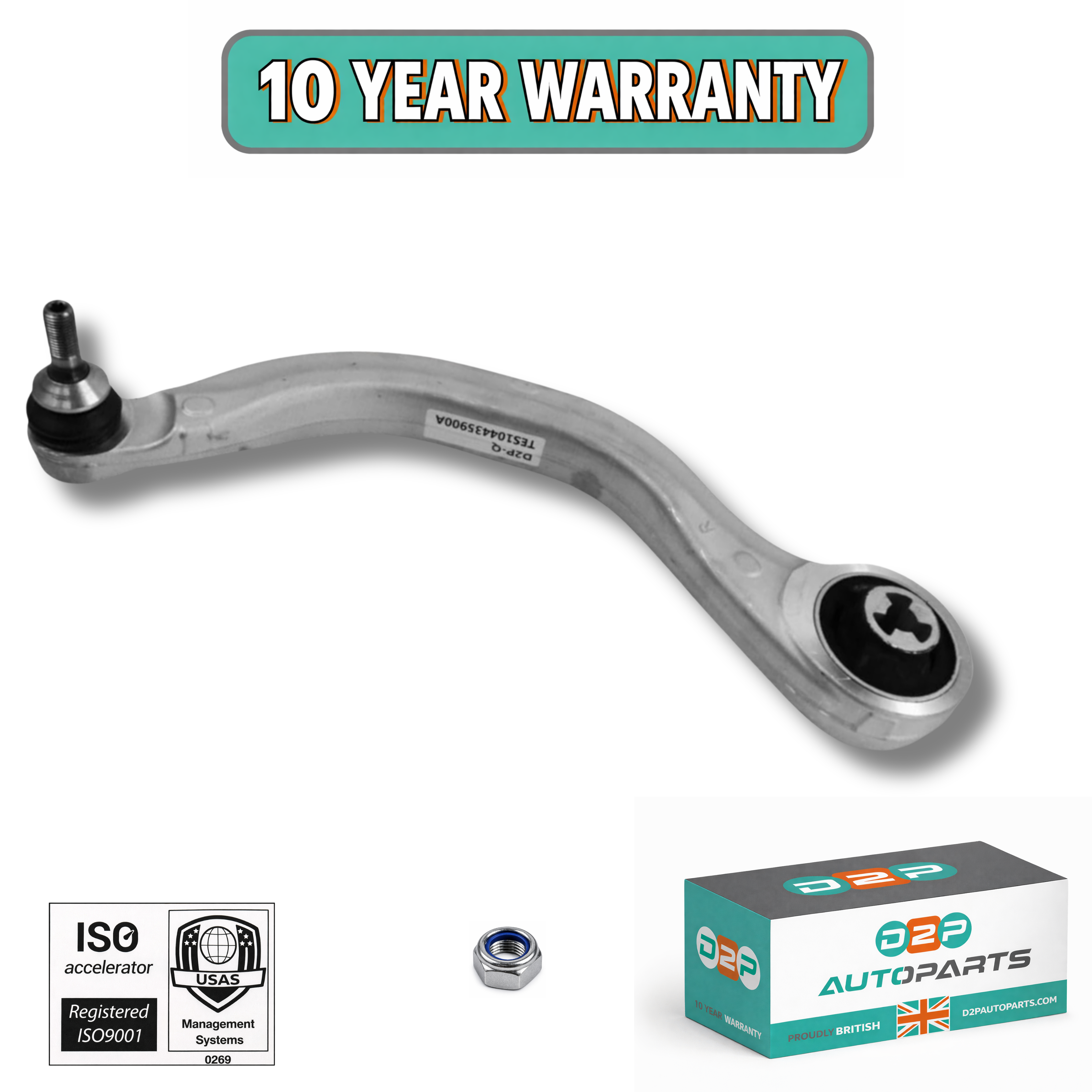 D2P Front Right Lower Forward Control Arm With Ball Joint Fits Tesla 3 & Model Y | OEM Replacement 104435900A