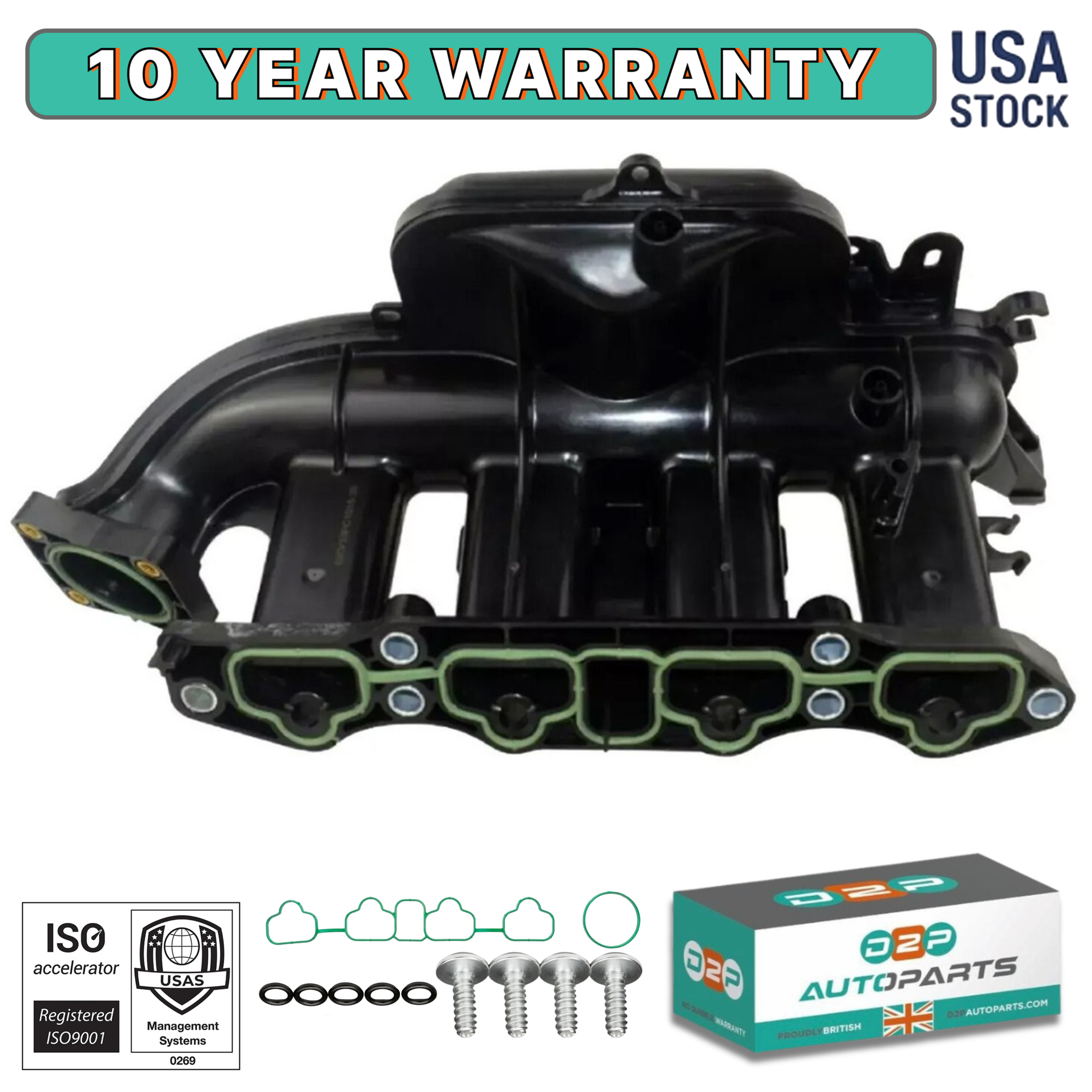 D2P Front Engine Intake Manifold with Bolts Replacement | Compatible With 11-19 Chevrolet Cruze LS 1.4L, 2016 Cruze Limited Eco 1.4L, 12-20 Sonic LS 1.4L, 13-19 Buick Encore Base 1.4L | 55573168
