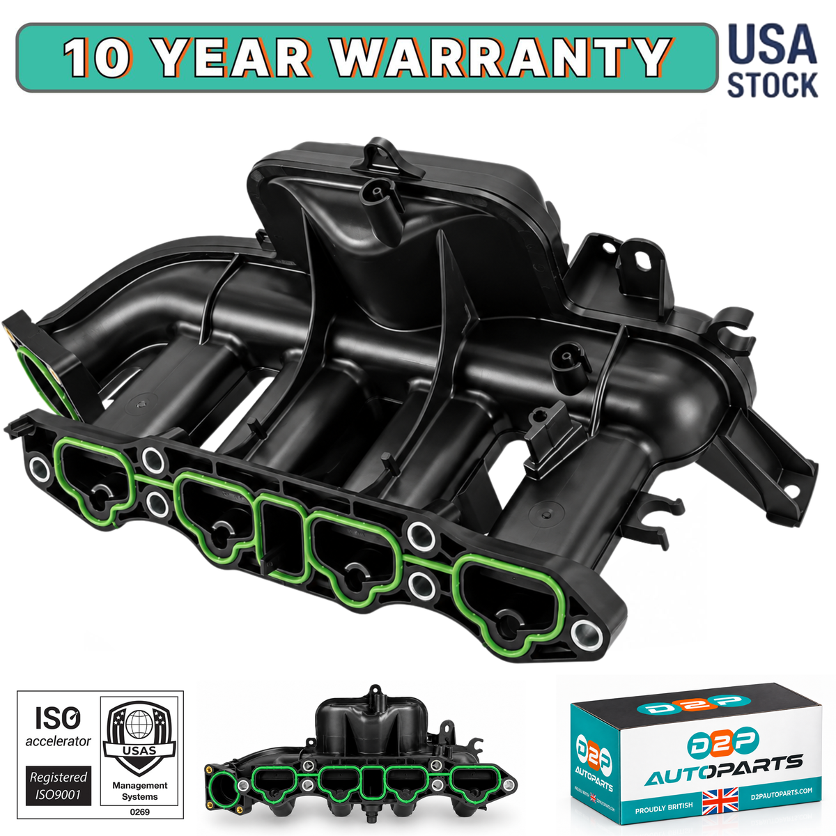 D2P Front Engine Intake Manifold with Bolts Replacement | Compatible With 11-19 Chevrolet Cruze LS 1.4L, 2016 Cruze Limited Eco 1.4L, 12-20 Sonic LS 1.4L, 13-19 Buick Encore Base 1.4L | 55573168