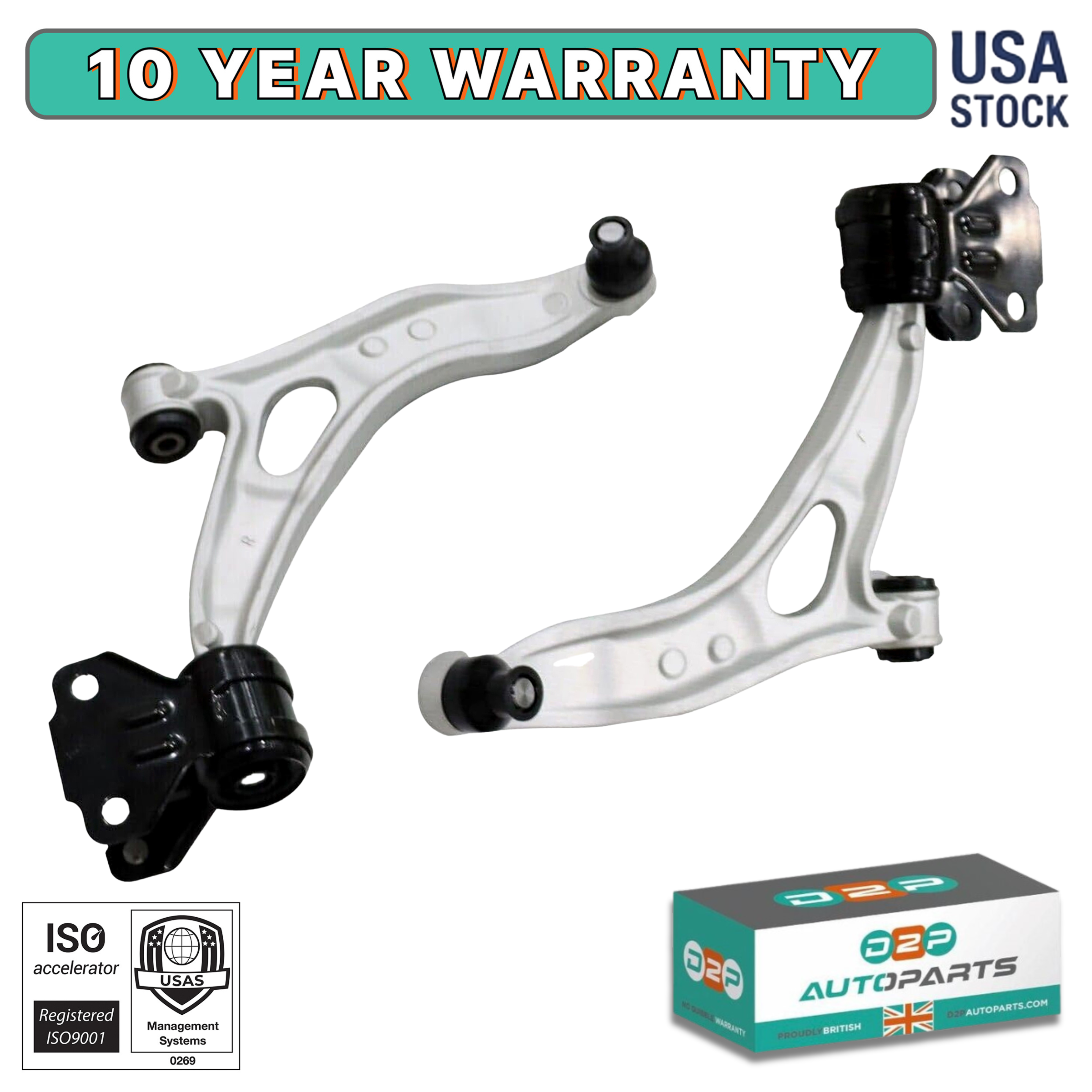 D2P Front Lower Control Arms Pair (Left & Right) for Ford Focus 2012-2018 & C-Max 2013-2016 | OEM Quality | Replaces BV6Z3078F, BV6Z3079F