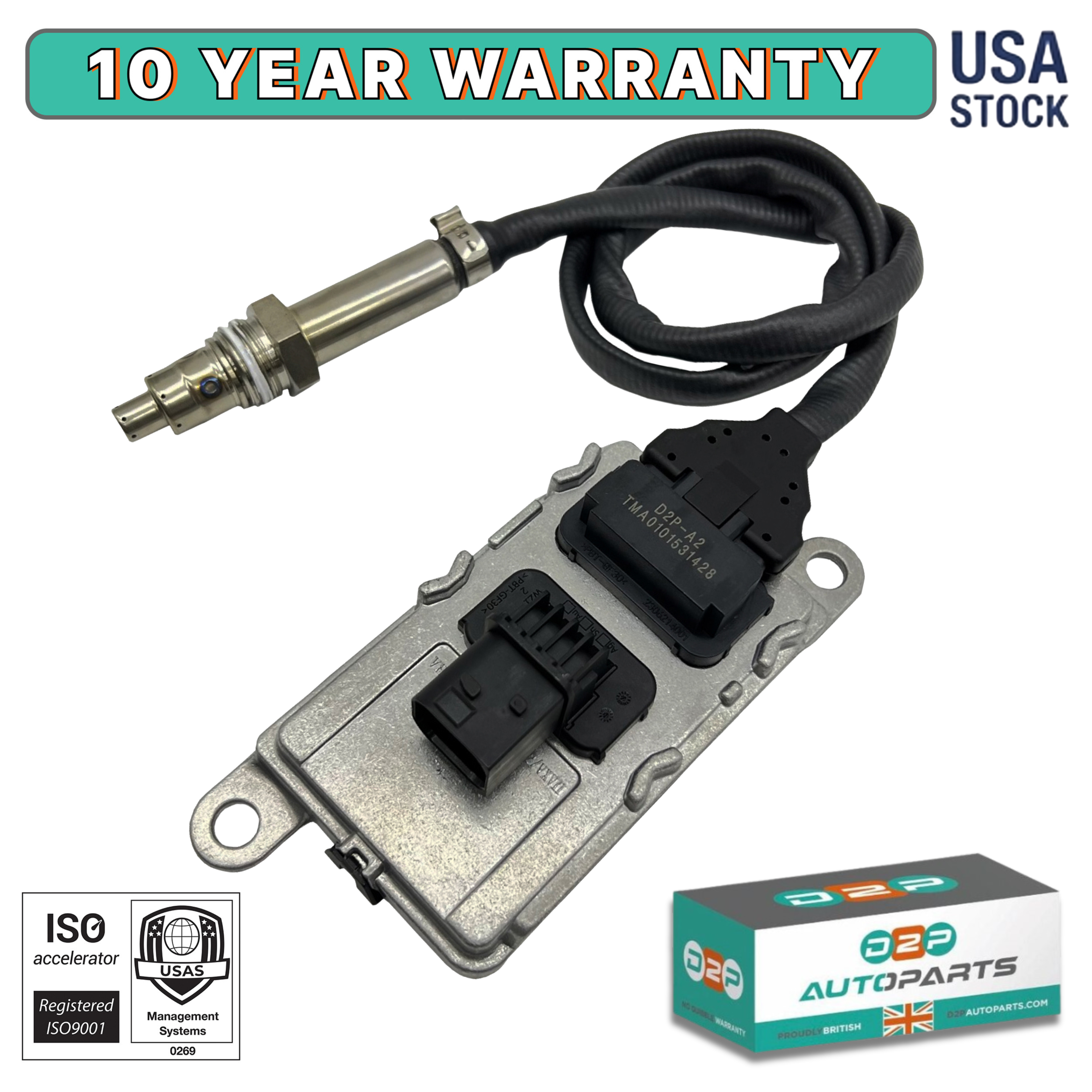 D2P Nitrogen / Oxygen Sensor (NOx Sensor) 4-PIN for Mercedes-Benz Truck 24V | Terminal Type : Blade & Bullet | OEM Quality Replacement | Part No: A0101531428, 5WK97329A, A2C87396000-01