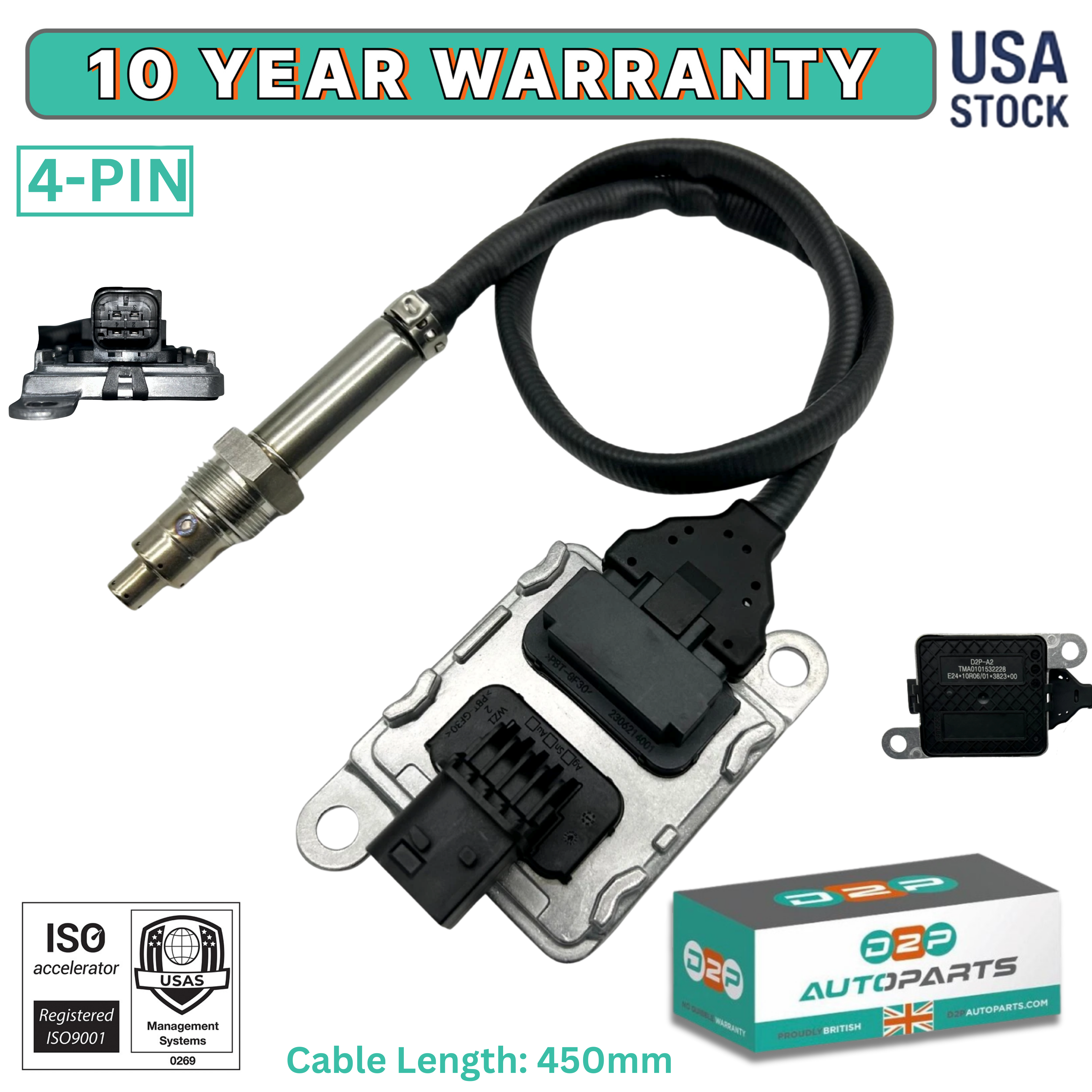 NOx Sensor Upstream Inlet Nitrogen Oxide Sensor for Detroit DD13 DD15 DD16 Engine, for Freightliner Cascadia 2012-2022, for 2016-2022 Western Star 5700XE 0101532228 A0101532228 5WK97338A