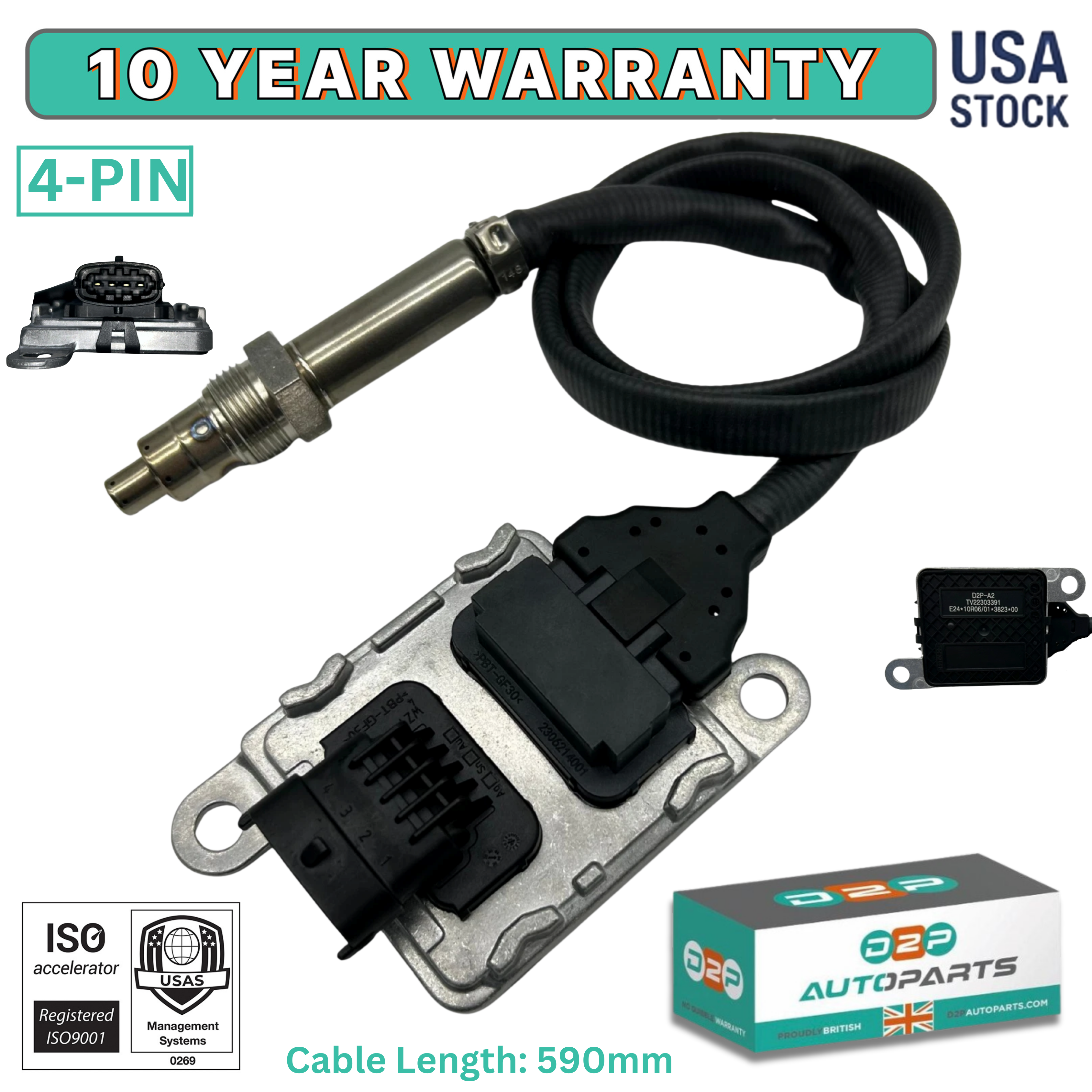 Outlet NOX Sensor Compatible with 2010-2019 Volvo D11 D13 D16 2010-2018 Mack M8 M7 CXU612 CXU613 CXU614 Truck Nitrogen Oxide Sensor #5WK97366 22303391