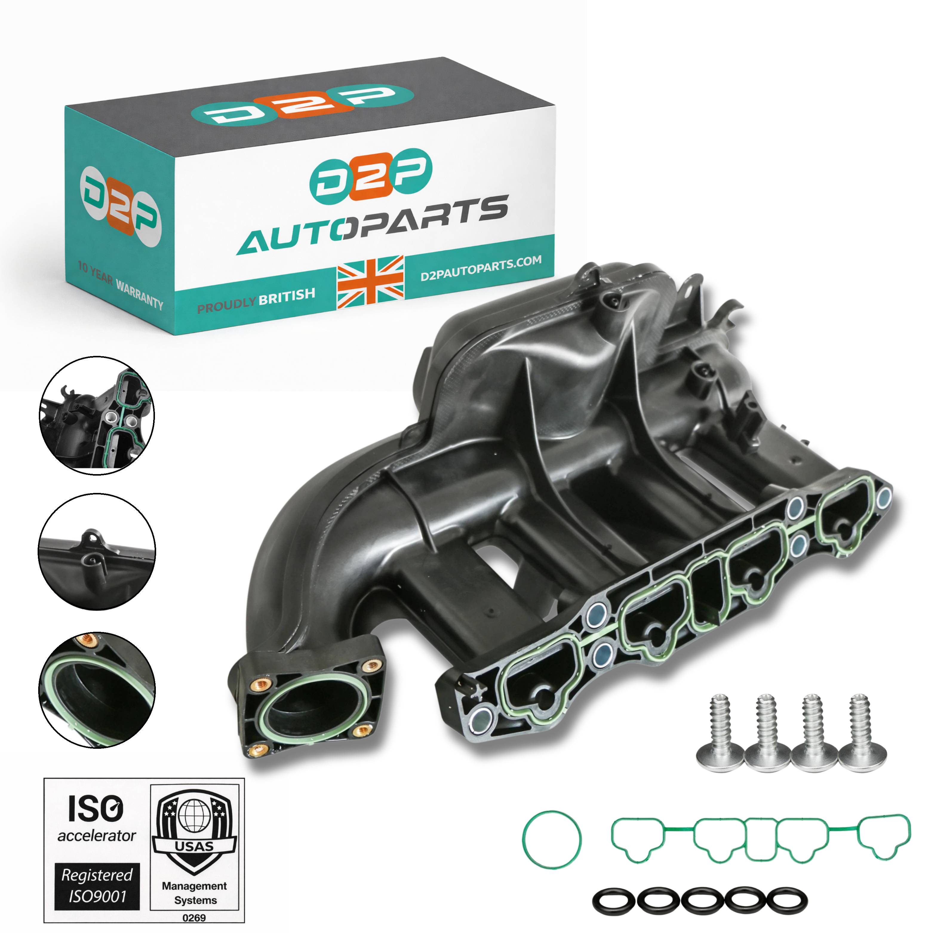 D2P Front Engine Intake Manifold with Bolts Replacement | Compatible With 11-19 Chevrolet Cruze LS 1.4L, 2016 Cruze Limited Eco 1.4L, 12-20 Sonic LS 1.4L, 13-19 Buick Encore Base 1.4L | 55573168