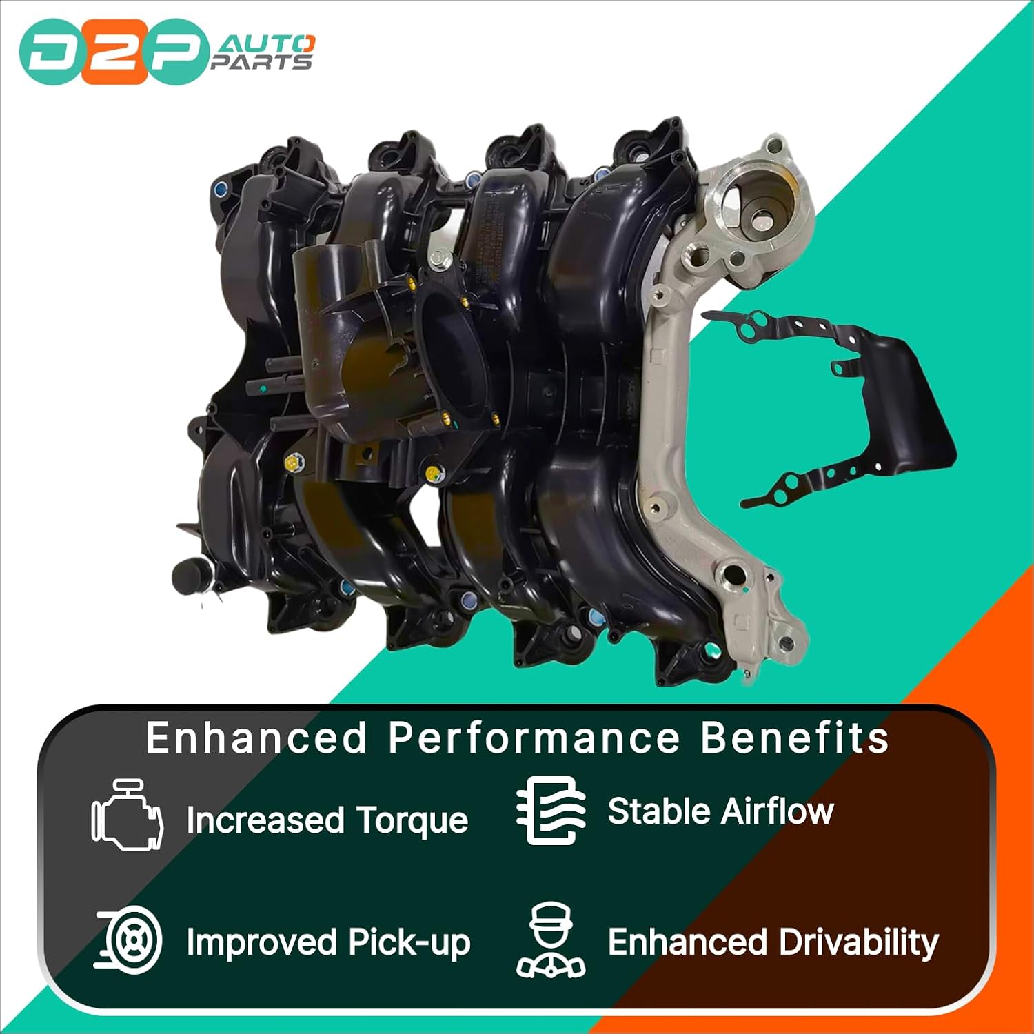 D2P Front Upper Engine Intake Manifold Kit Replacement | Compatible With 11-14 Ford E-150 - V8 4.6L, 11-14 E-250 - V8 4.6L, 09-10 F-150 - V8 4.6L, 09-10 Lobo - V8 4.6L | 9L3Z9424E