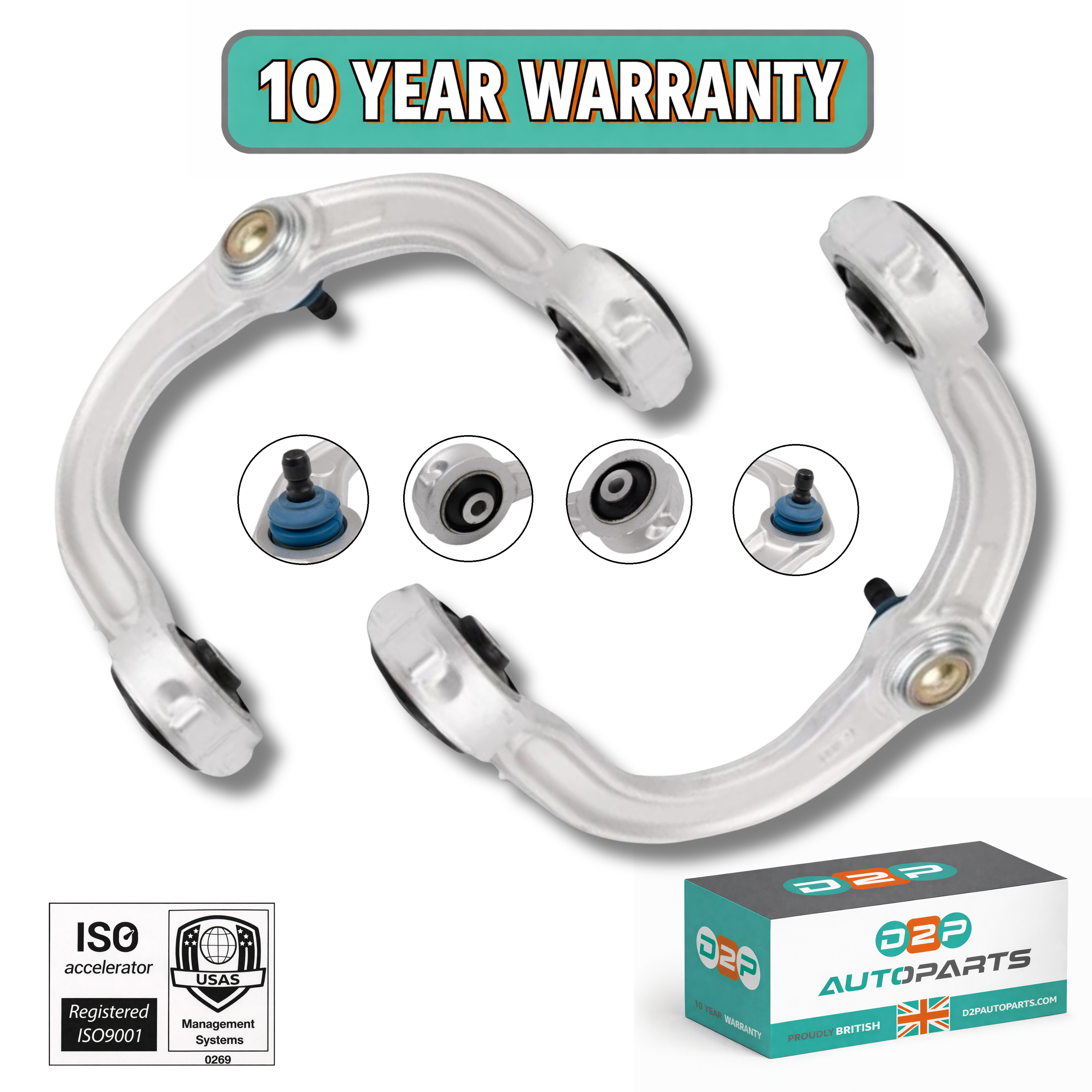 D2P Front Upper Control Arm with Ball Joint OEM QUALITY | Compatible with (2003–2007) Cadillac CTS - Rear - Wheel Drive (RWD) | Replaces 5741035, 25752929, 522470, 522-470, CMS50193, MS50193