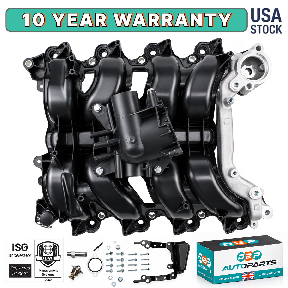 D2P Front Upper Engine Intake Manifold Kit Replacement | Compatible With 11-14 Ford E-150 - V8 4.6L, 11-14 E-250 - V8 4.6L, 09-10 F-150 - V8 4.6L, 09-10 Lobo - V8 4.6L | 9L3Z9424E